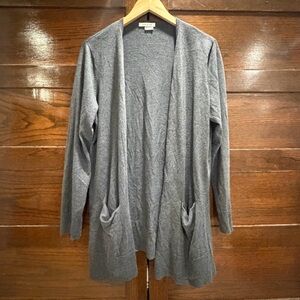 Orvis large modal silk blend grey long open front cardigan knit Sweater pockets